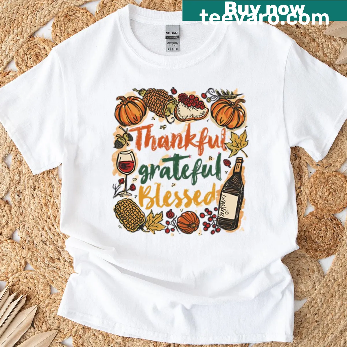 Thanksgiving T-shirt with grateful message — on a men's t-shirt
