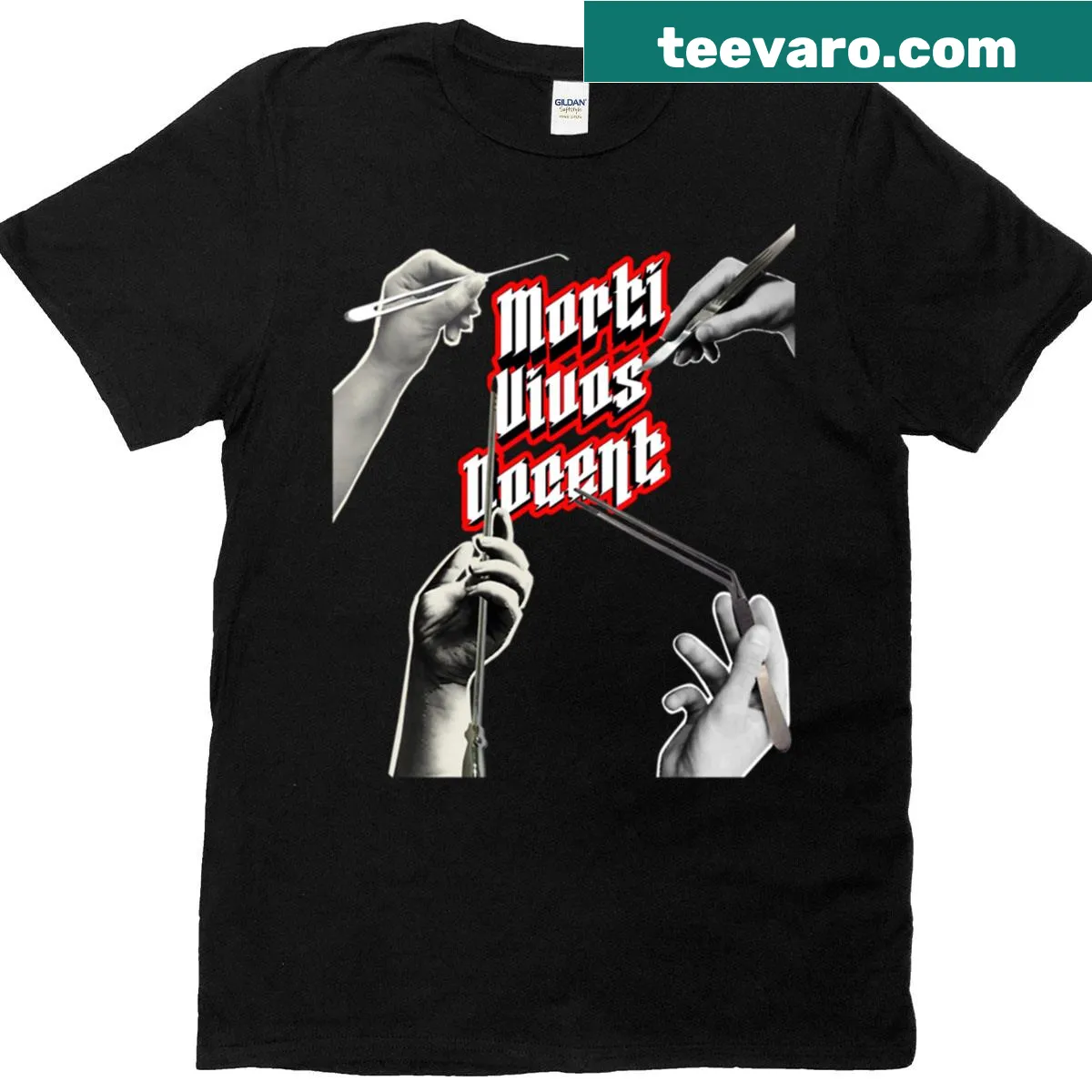 The Dead Teach The Living t-shirt featuring bold typography. — on a men's t-shirt