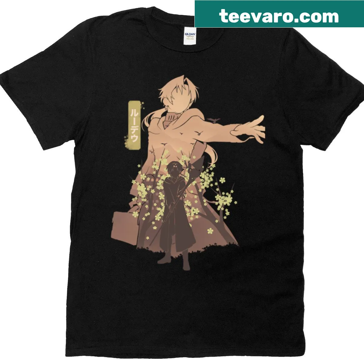 Illustrative T-shirt featuring Rudeus from popular fantasy animation — on a men's t-shirt