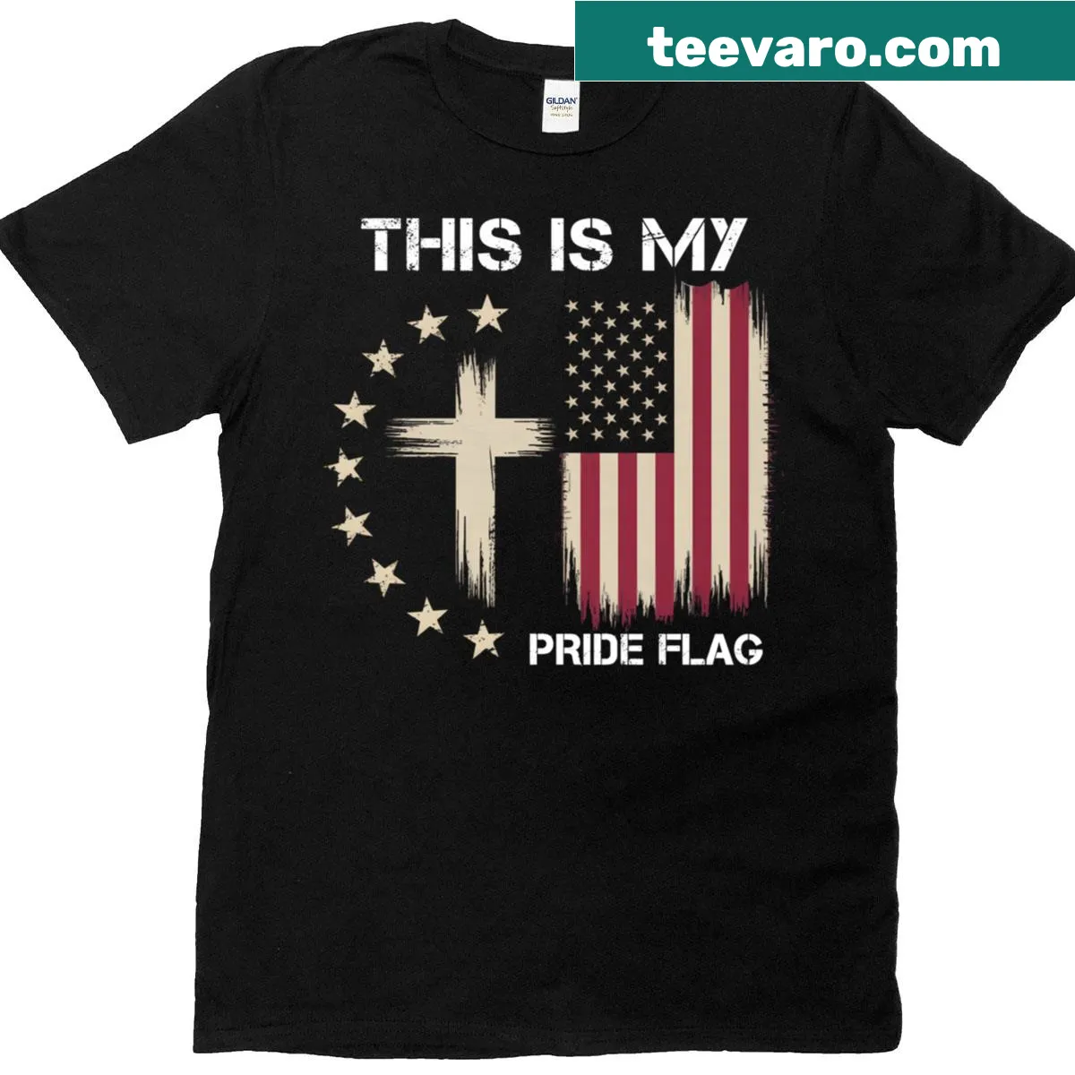 Christian patriotic t-shirt featuring American flag design — on a men's t-shirt