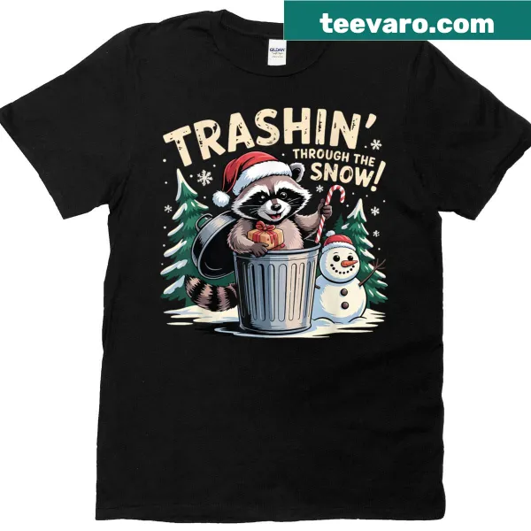 Funny T-shirt with raccoon in the snow for Christmas