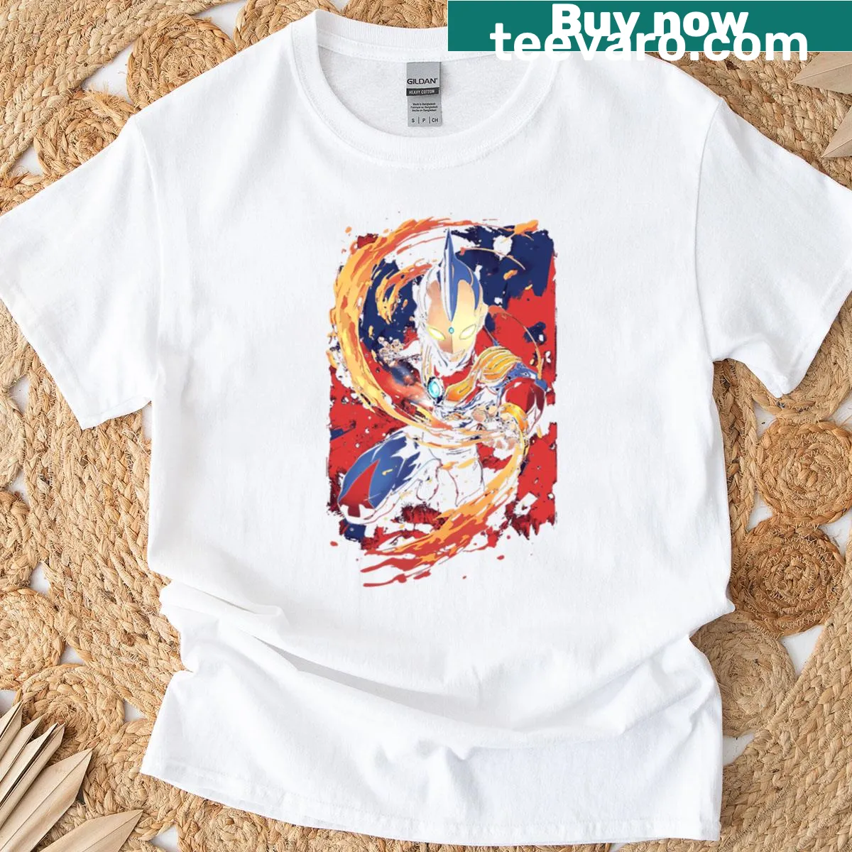 Dynamic Ultraman graphic T-shirt showcasing superhero art — on a men's t-shirt