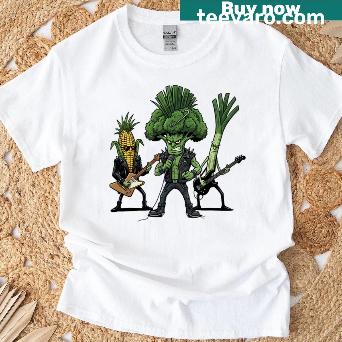 Vegan punk band t-shirt featuring Veggie Riot graphic — on a men's t-shirt