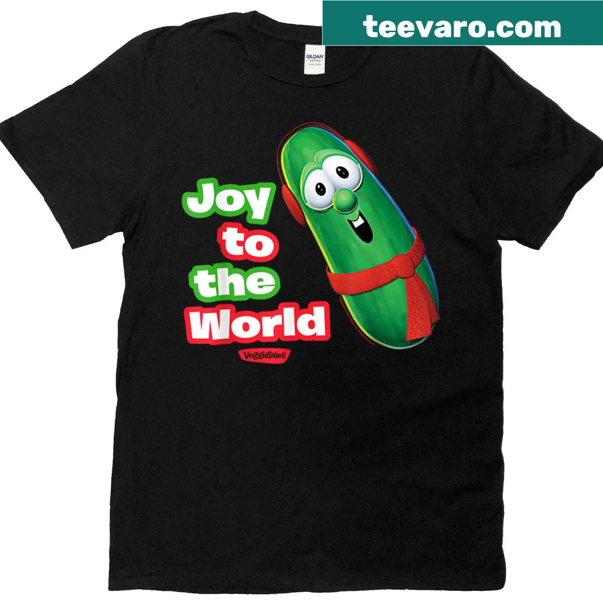 T-shirt featuring Larry the Cucumber from VeggieTales — on a men's t-shirt