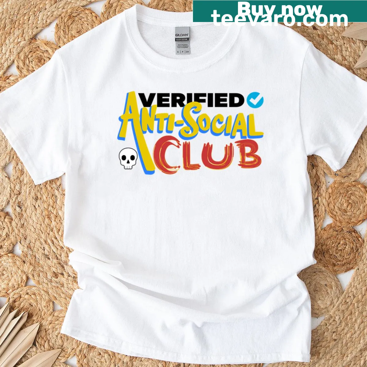 T-shirt featuring the phrase 'Verified Anti-social Club' in bold typography. — on a men's t-shirt