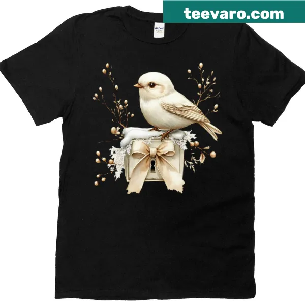 T-shirt featuring serene winter landscape with snowflakes