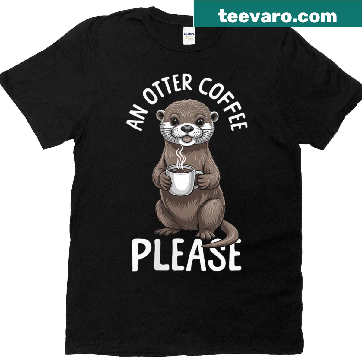 Funny sea otter t-shirt with coffee theme — on a men's t-shirt