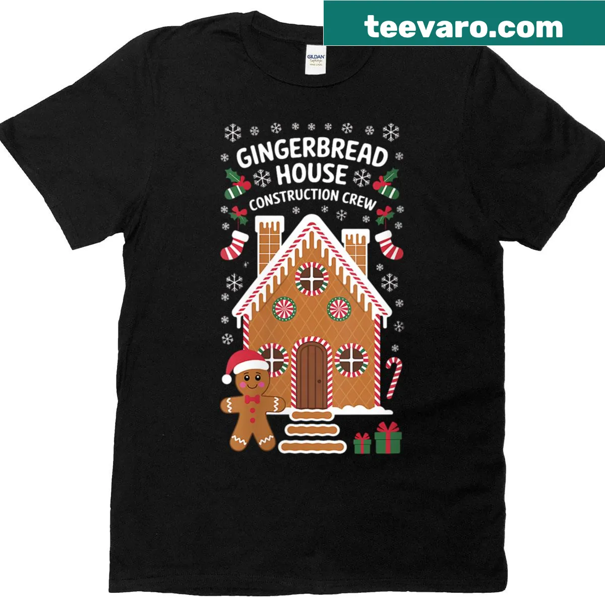 T-shirt with gingerbread house illustration for holiday baking — on a men's t-shirt