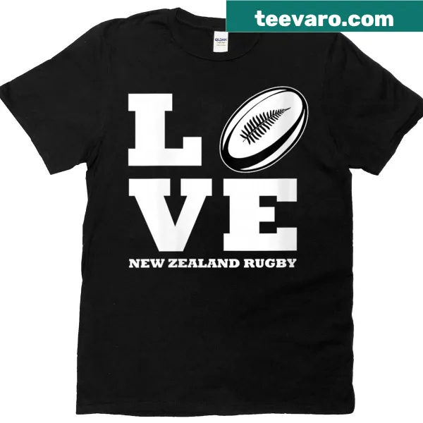 T-shirt featuring New Zealand rugby love design with fern
