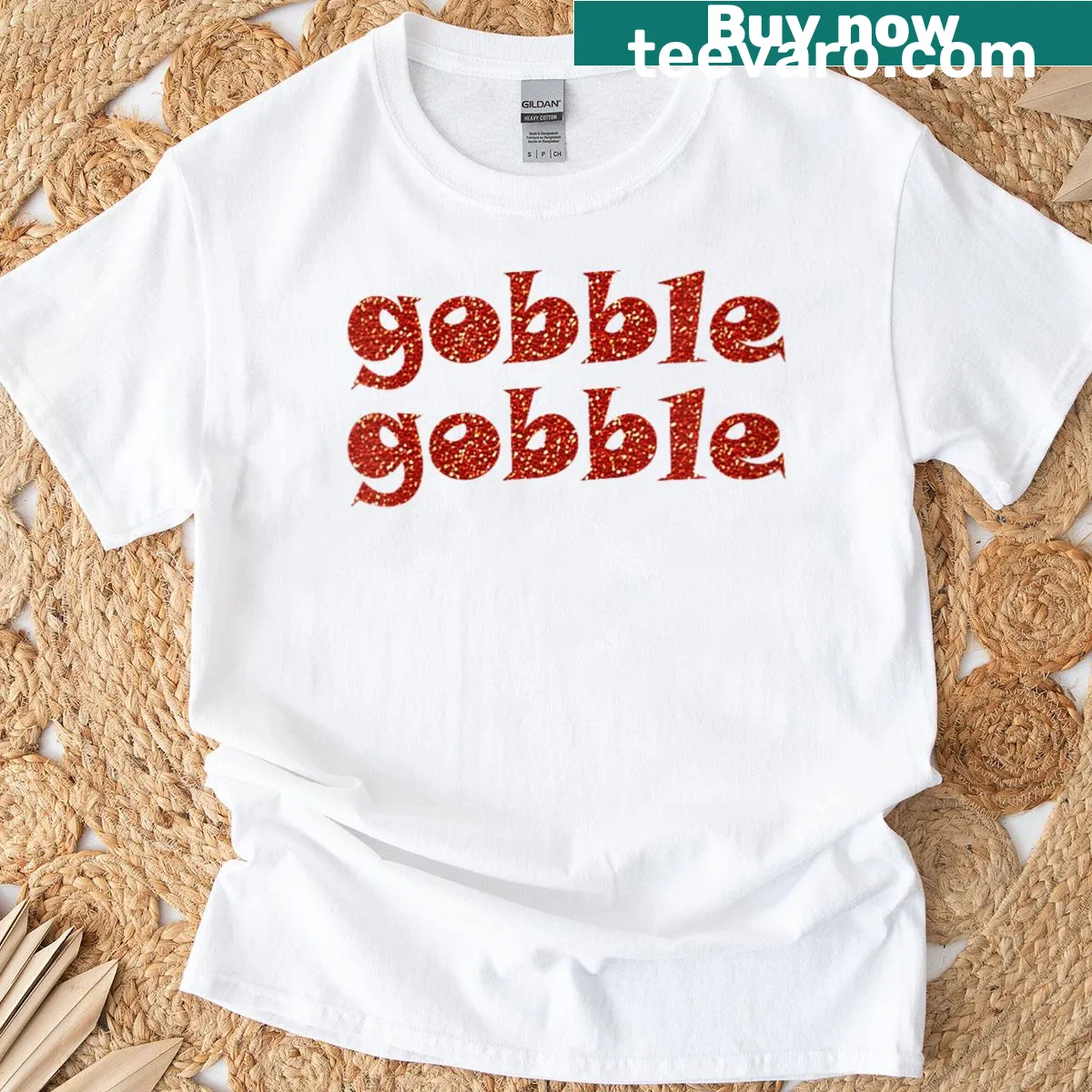 Funny Thanksgiving turkey t-shirt with Gobble Gobble text — on a men's t-shirt