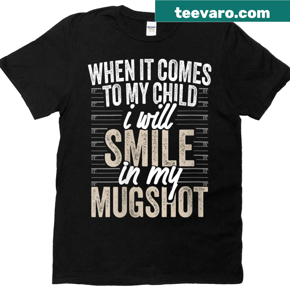 Mugshot-style T-shirt with a smiling child and heartwarming text — on a men's t-shirt