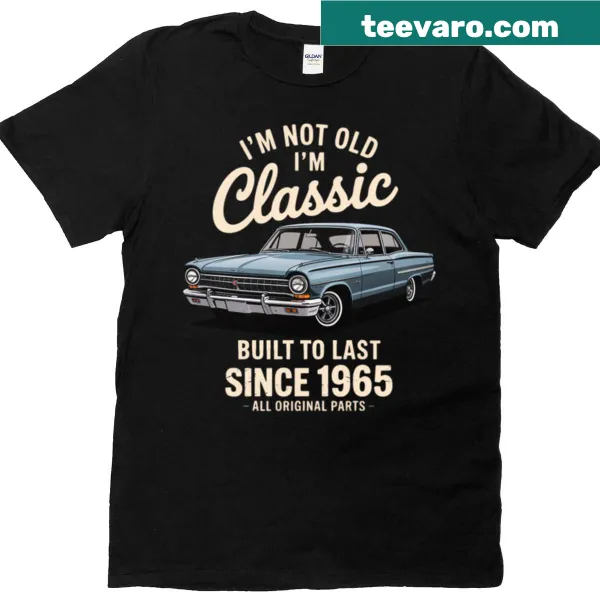 Vintage illustration of a 1965 car on a T-shirt