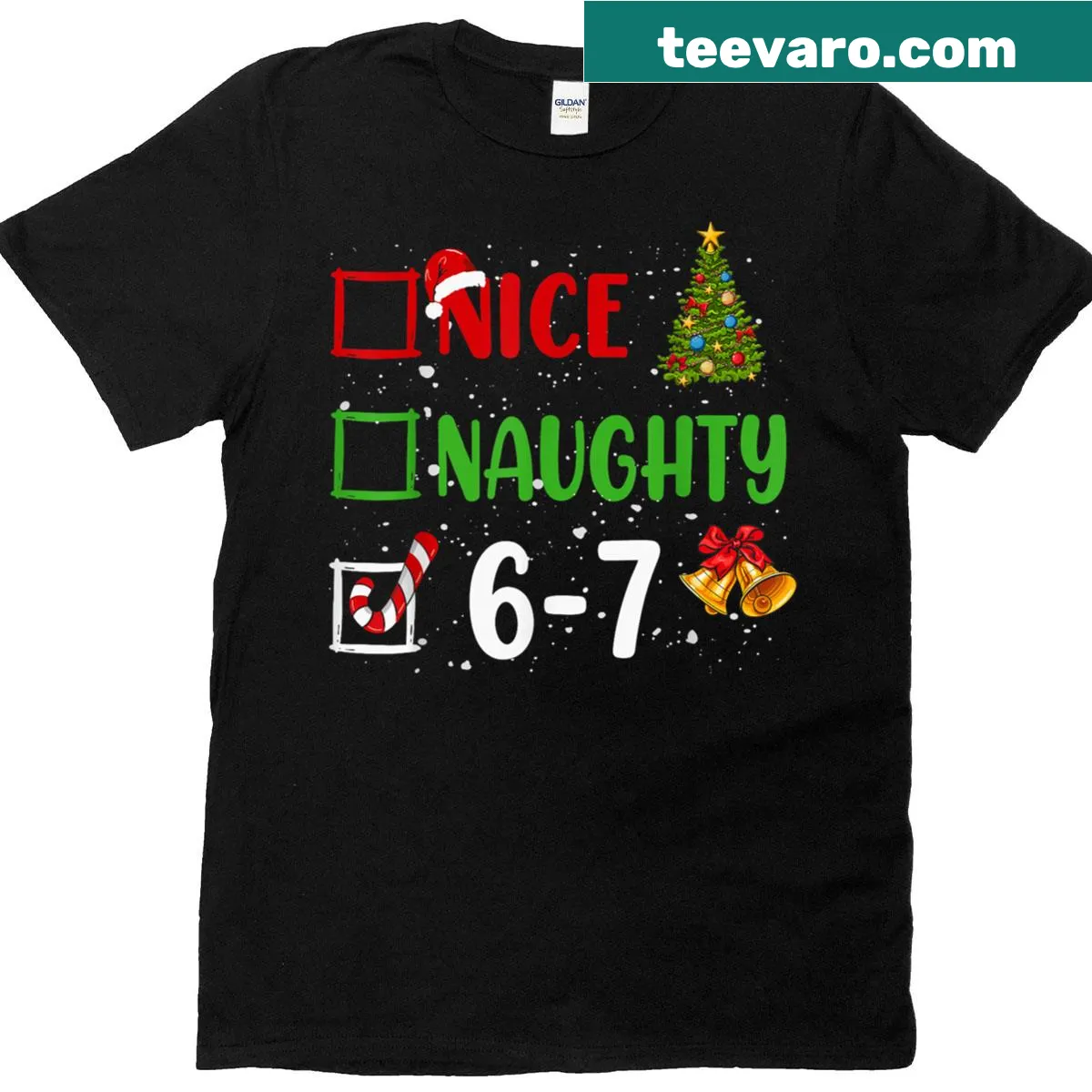 Funny Christmas T-shirt for kids with Nice and Naughty meme — on a men's t-shirt
