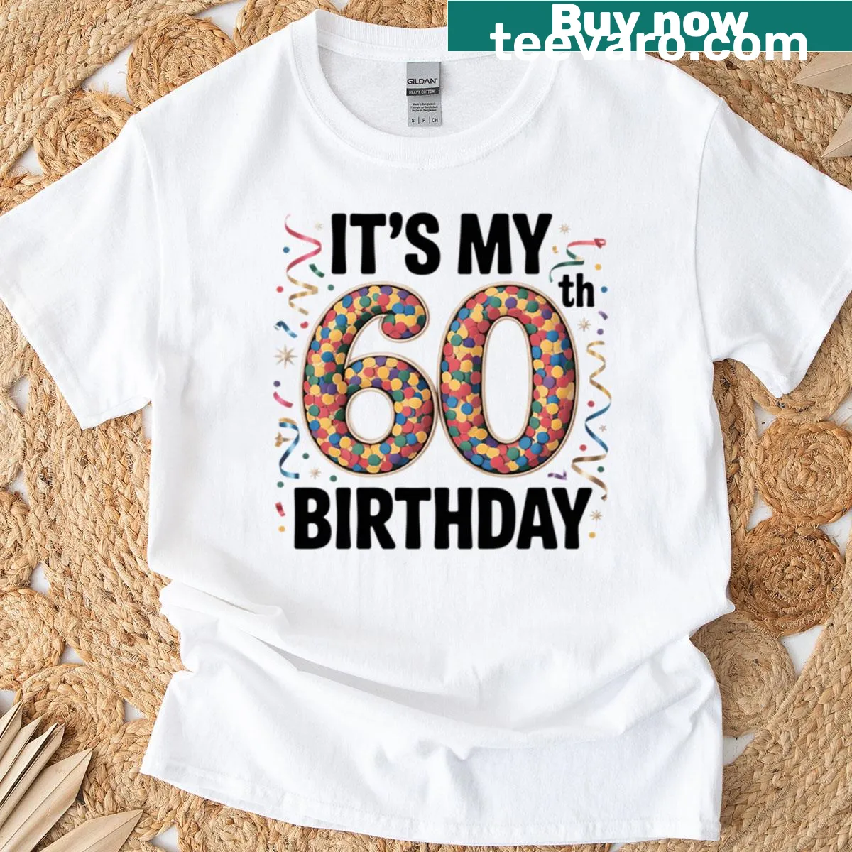 T-shirt celebrating 60th birthday with bold typography — on a men's t-shirt