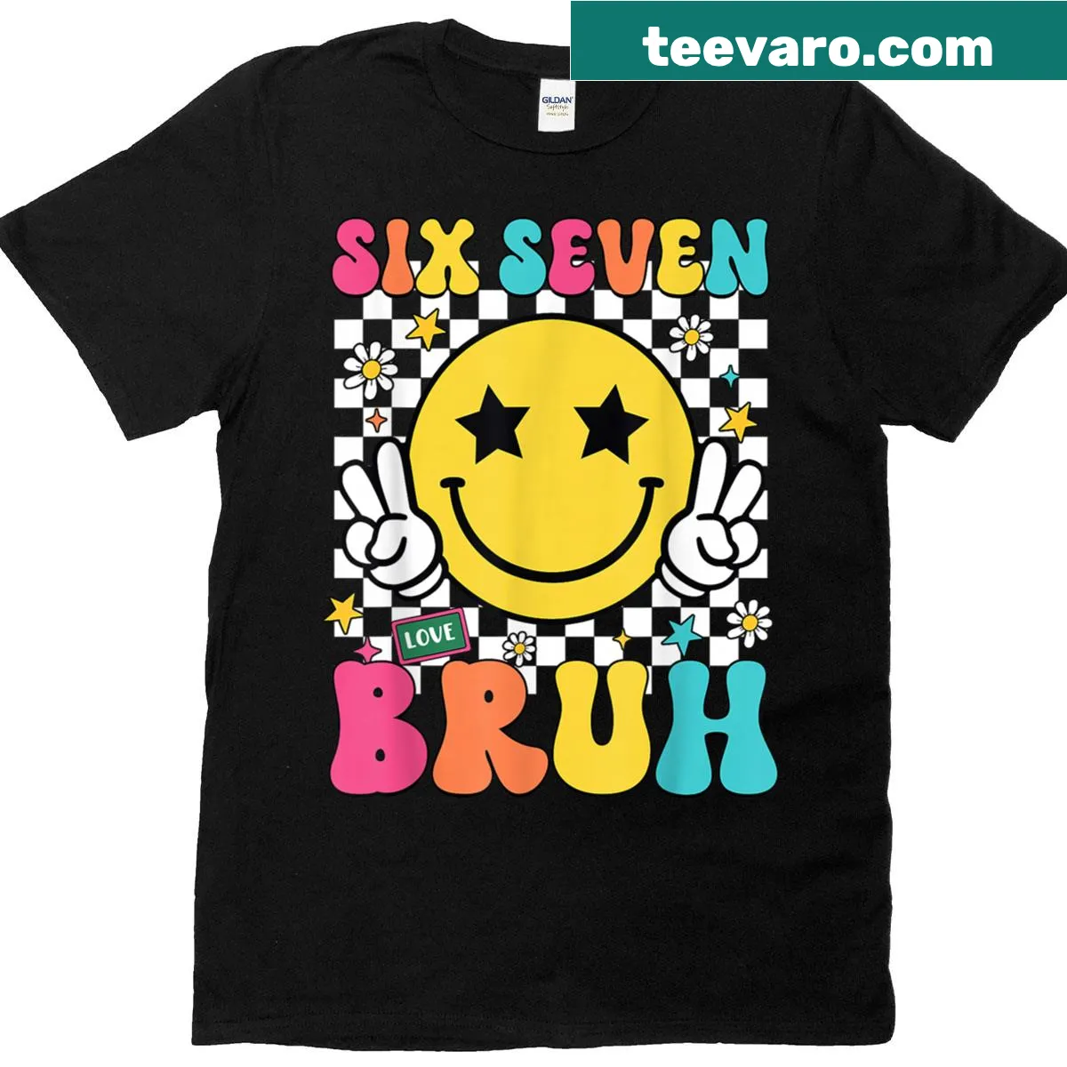 Funny kids' T-shirt with '67' meme text for young boys — on a men's t-shirt