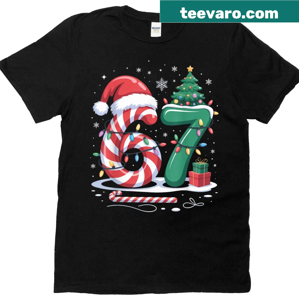 Funny 67 meme T-shirt for Christmas with bold typography — on a men's t-shirt
