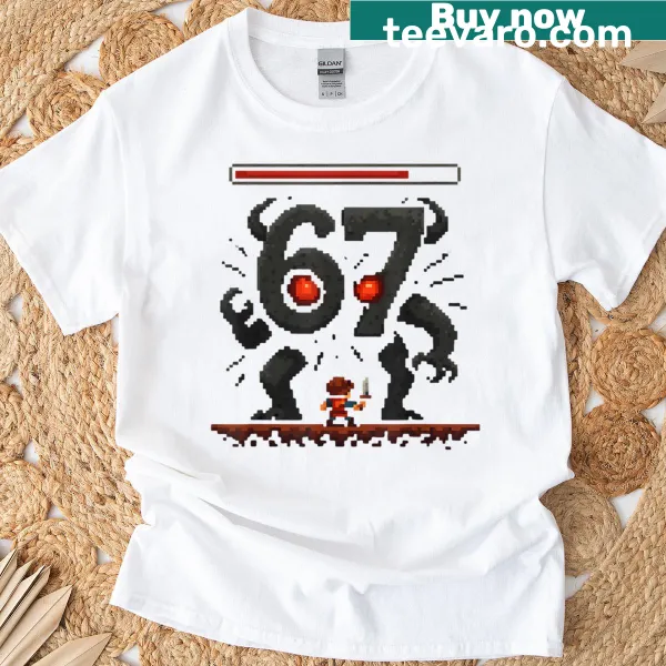8-bit pixel design T-shirt celebrating gaming culture and memes.