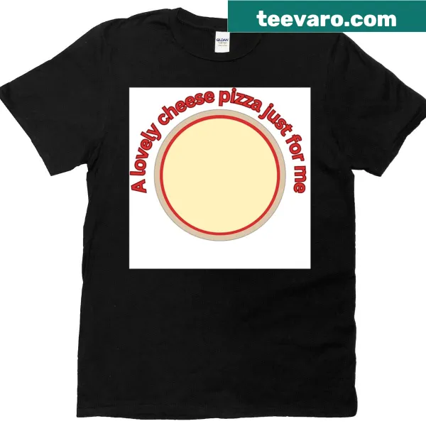 Whimsical illustration of a cheese pizza on a fun T-shirt