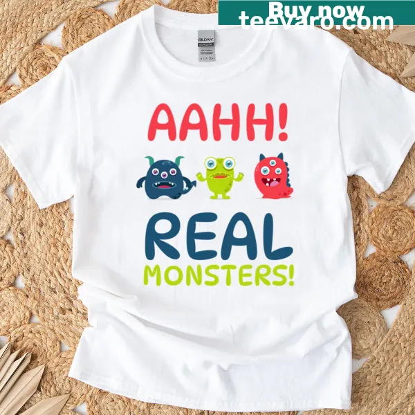 T-shirt featuring whimsical graphics from Aahh Real Monsters