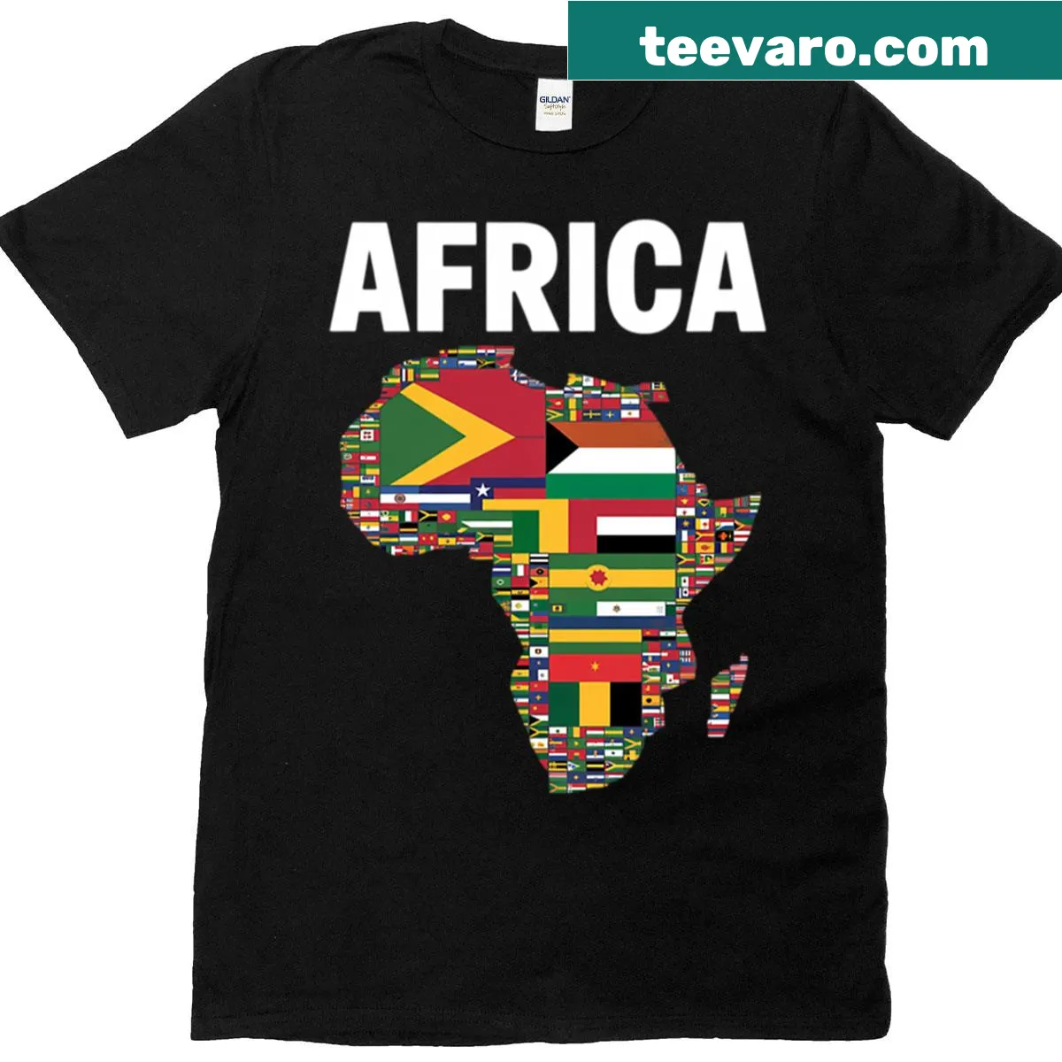 T-shirt featuring African country flags design — on a men's t-shirt