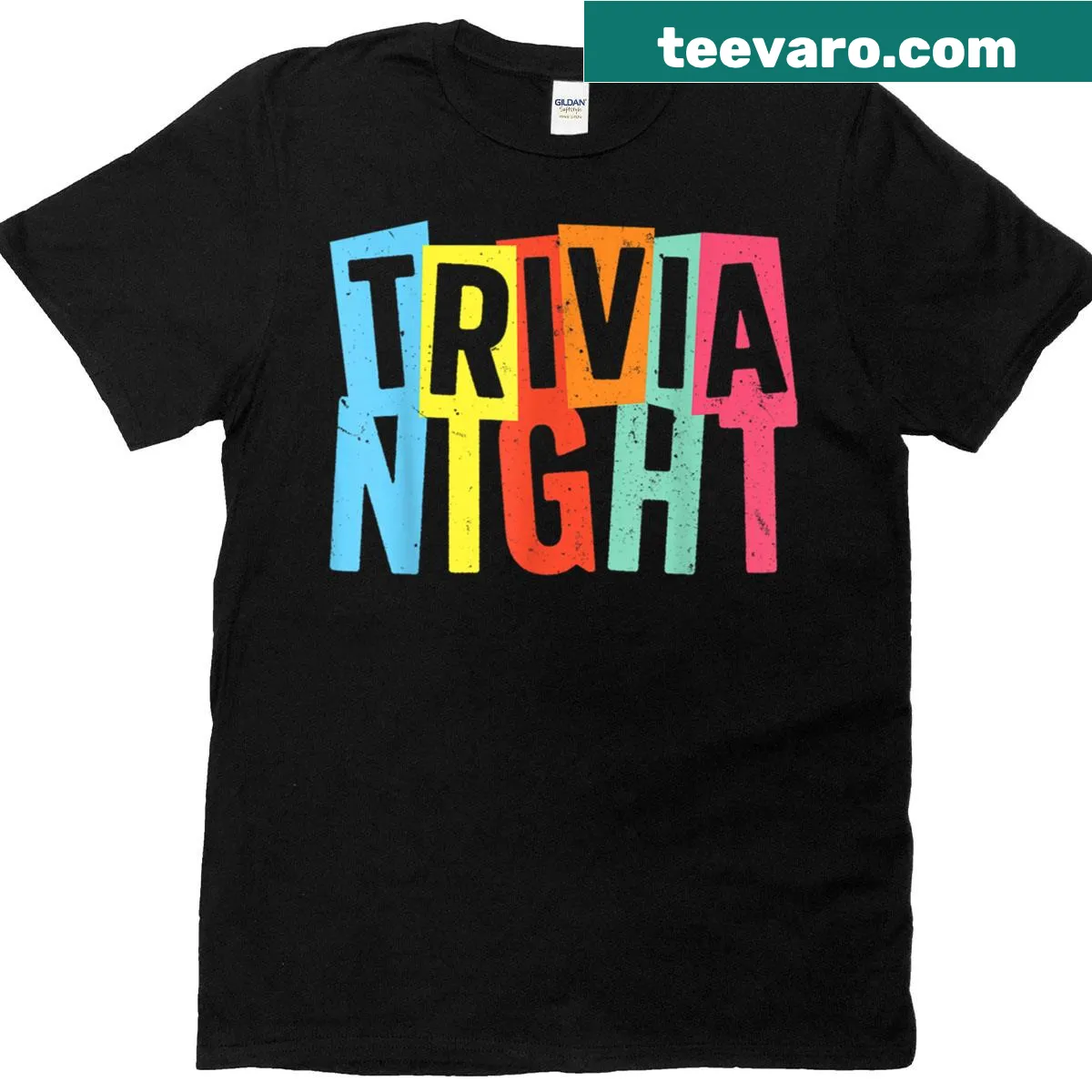 Trivia Night themed t-shirt with playful typography — on a men's t-shirt