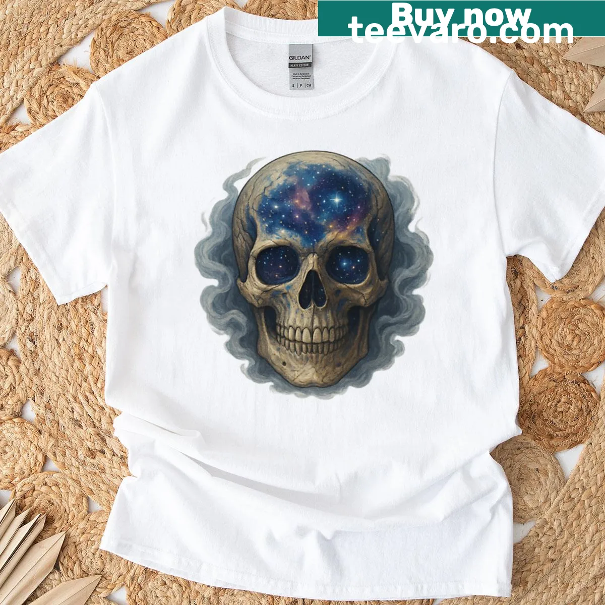 Biker t-shirt with skull, eagle, and pistons graphic — on a men's t-shirt