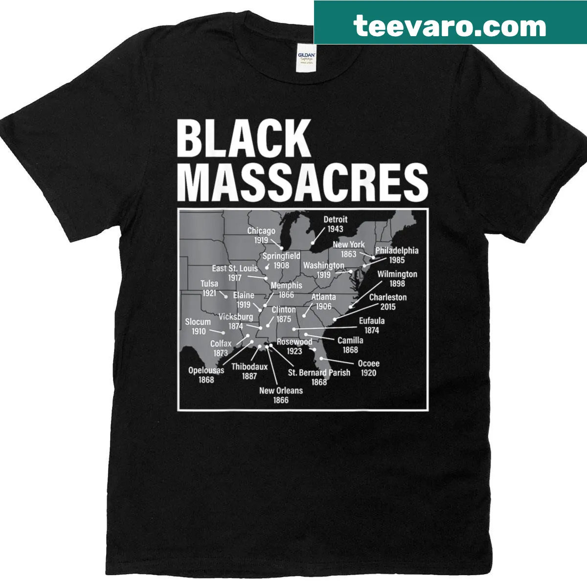 Map design highlighting African American history on a T-shirt — on a men's t-shirt