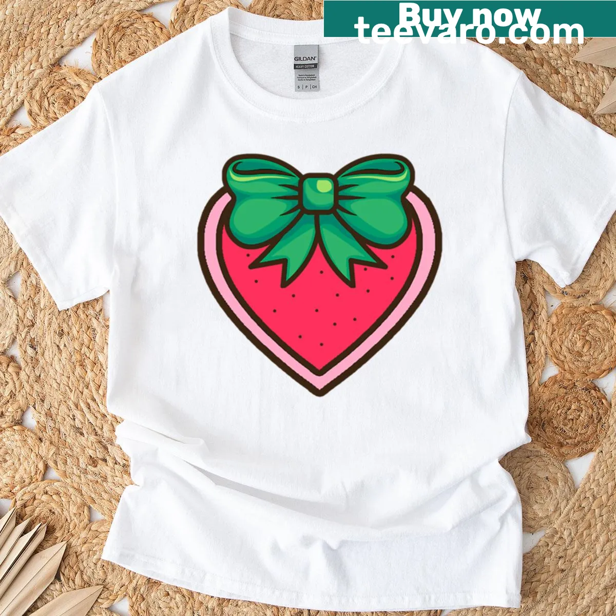 Cute T-shirt featuring a berry with a bow graphic — on a men's t-shirt