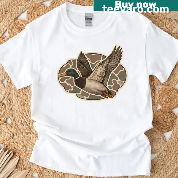 Illustrative T-shirt of a flying mallard duck