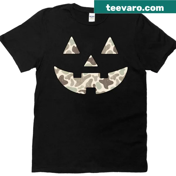 Camo Pumpkin Face T-shirt with a unique Halloween design