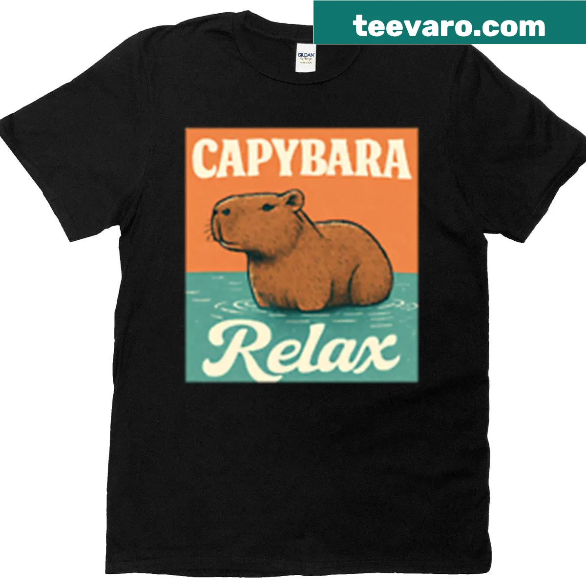 Charming cartoon capybara relaxing on a T-shirt — on a men's t-shirt