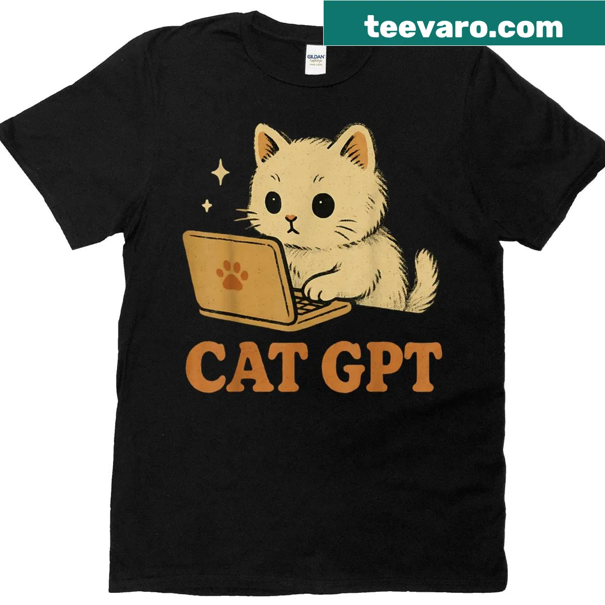 Retro graphic T-shirt with 'Cat Gpt' pun and cute kitten illustration — on a men's t-shirt