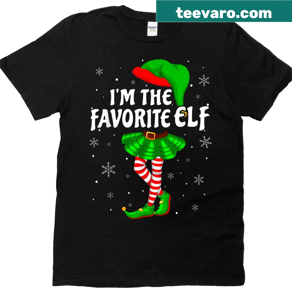 Typography design with elf theme for Christmas Crew t-shirt. — on a men's t-shirt