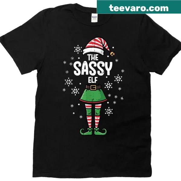 Funny Christmas t-shirt featuring a sassy elf, perfect for family matching