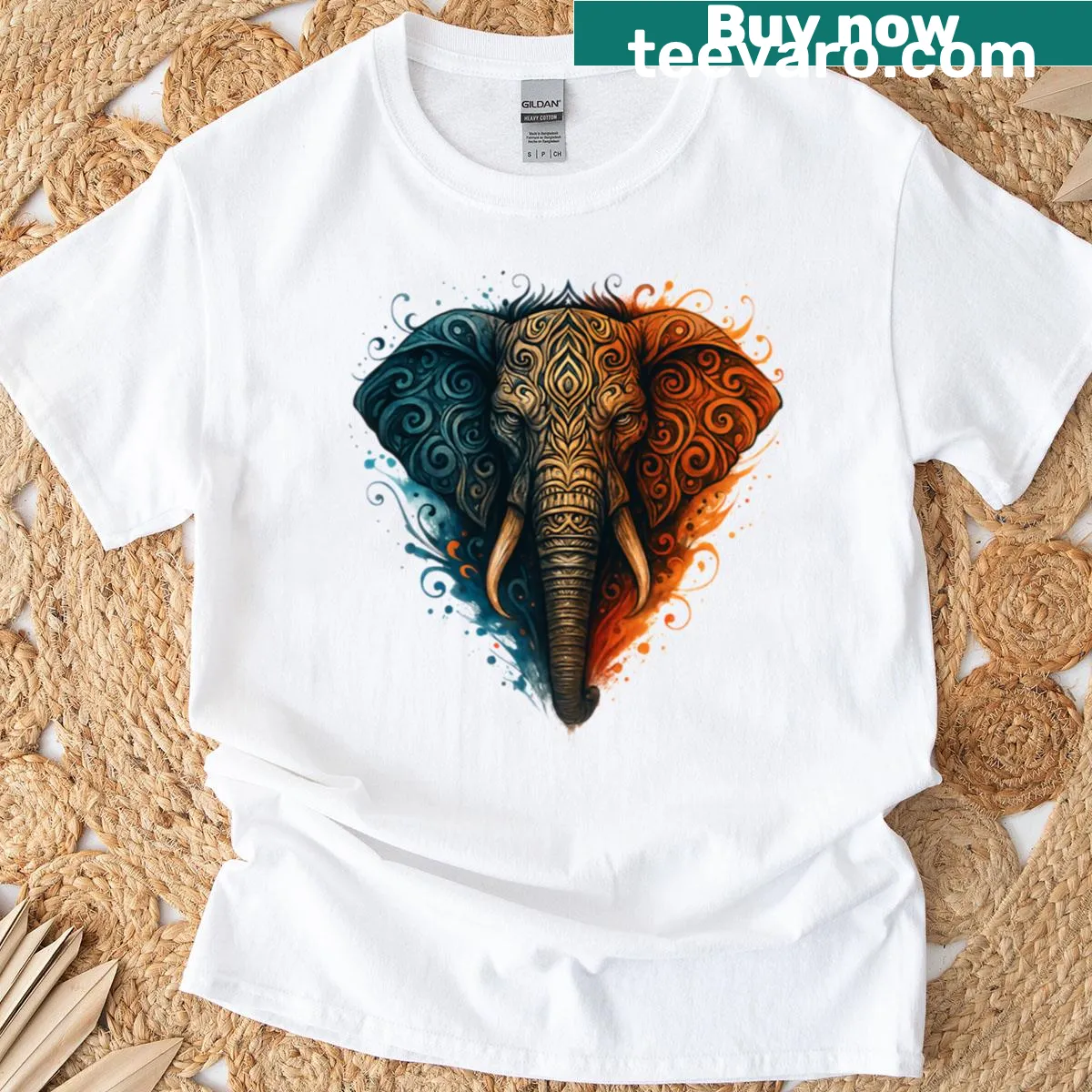 Tribal elephant abstract design on a t-shirt — on a men's t-shirt