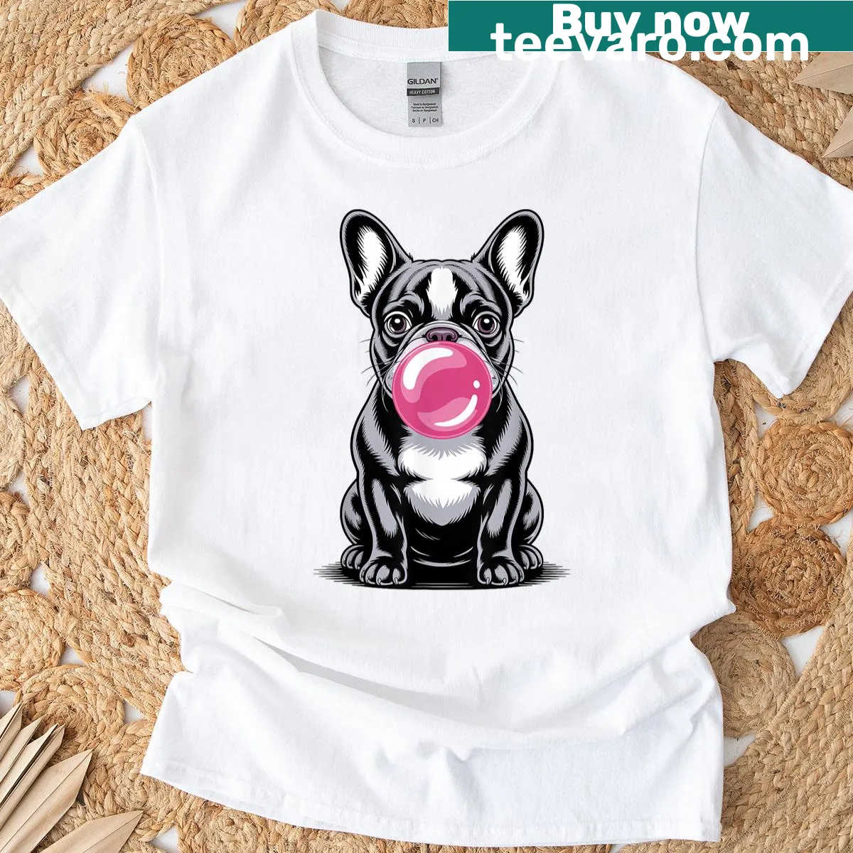 T-shirt with playful French Bulldog illustration for dog lovers — on a men's t-shirt