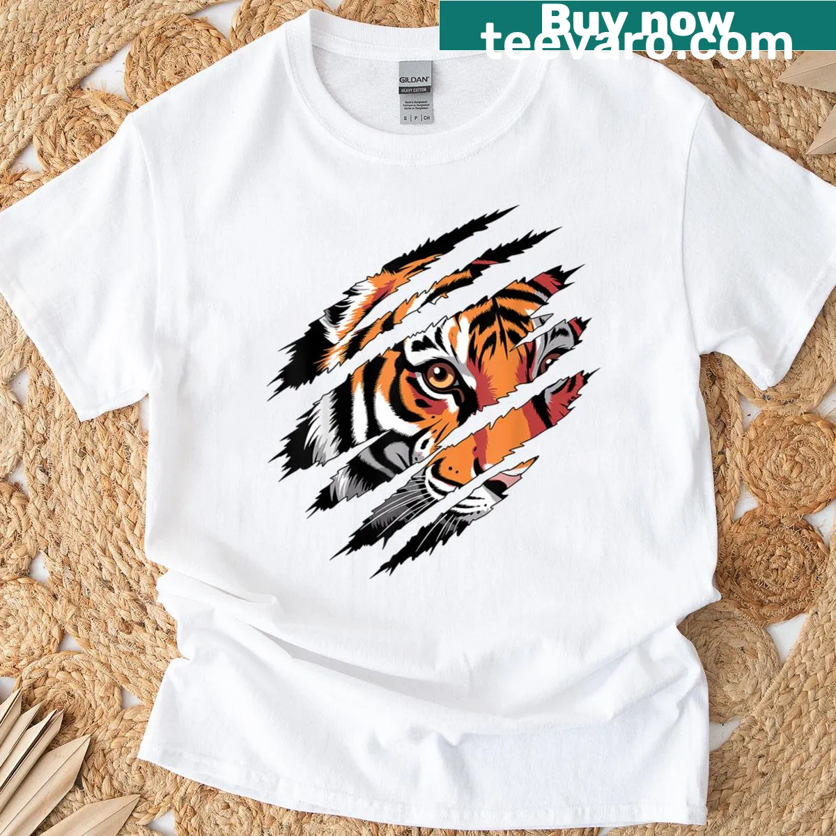 Fun tiger costume pattern design T-shirt for animal lovers — on a men's t-shirt