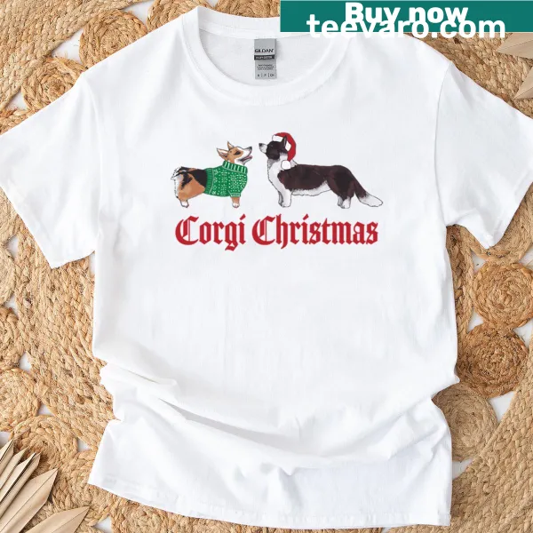 Cute Corgi graphic with Christmas elements on t-shirt