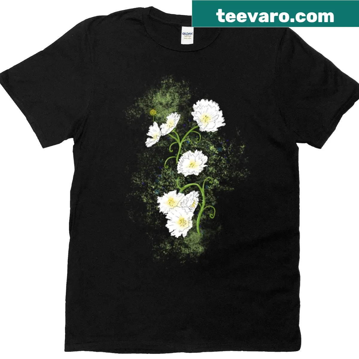 Digital drawing of cosmos flowers on a T-shirt — on a men's t-shirt