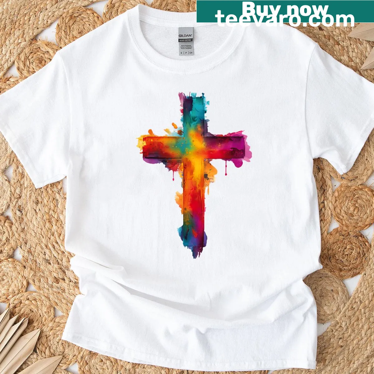 T-shirt with a cross graphic and the word 'Blessed' in bold typography — on a men's t-shirt