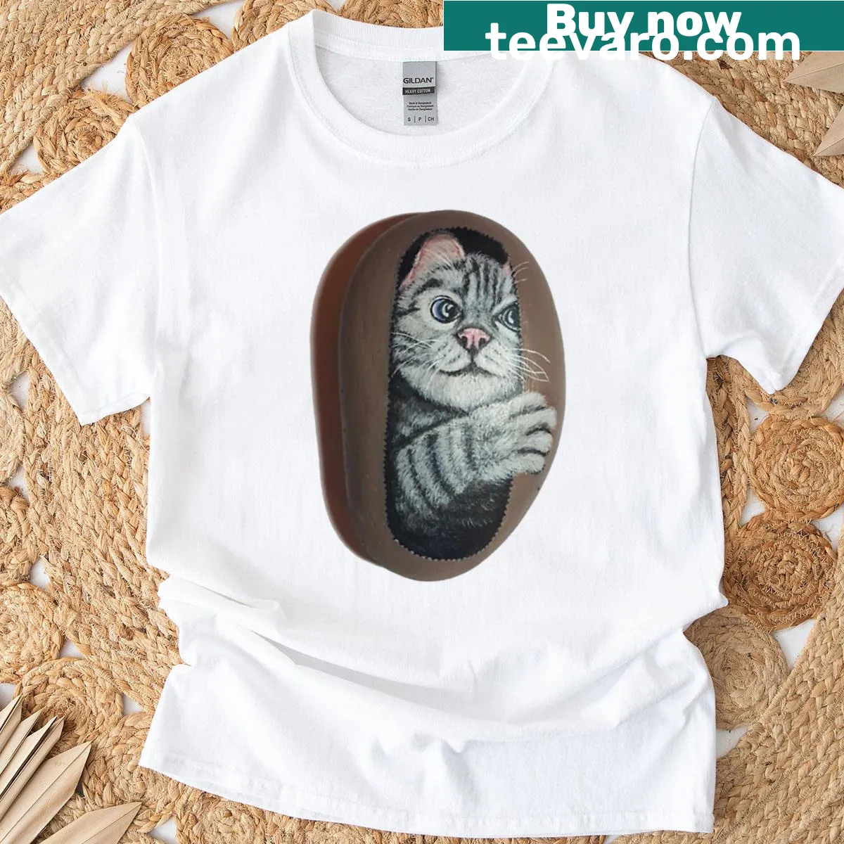 Illustration of a curious tabby kitten on a T-shirt — on a men's t-shirt