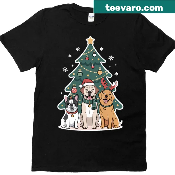 Illustration of Christmas dogs on a festive T-shirt