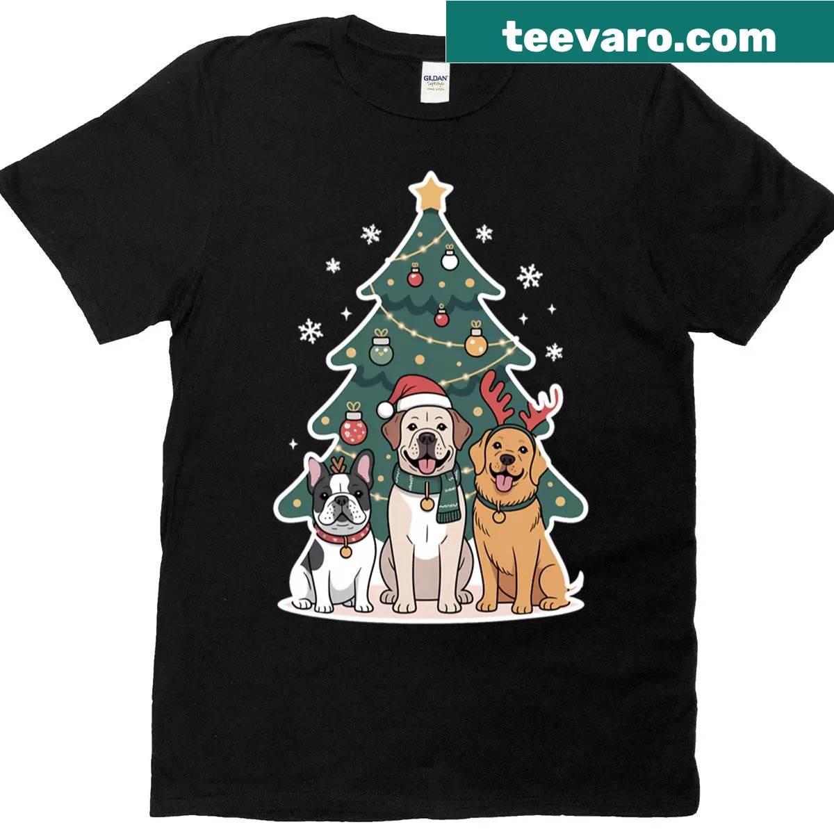 Illustration of Christmas dogs on a festive T-shirt — on a men's t-shirt