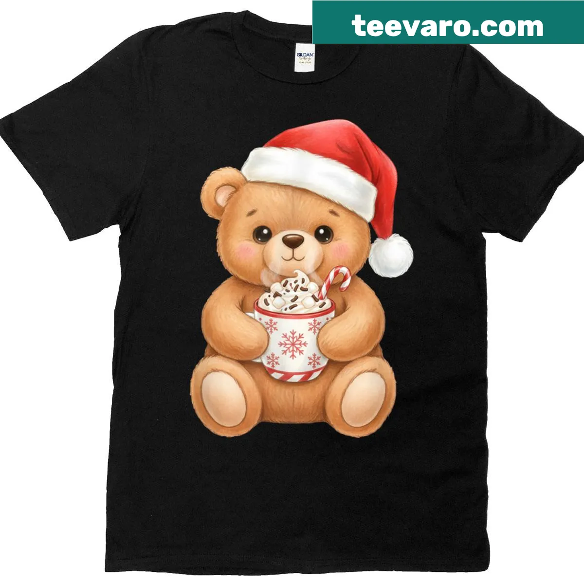 Cute teddy bear wearing a Santa hat on a t-shirt — on a men's t-shirt