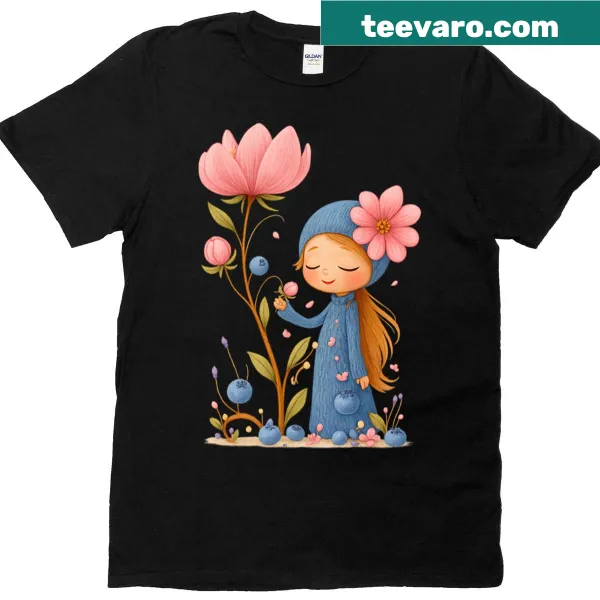 Illustration of a cute girl with flowers T-shirt