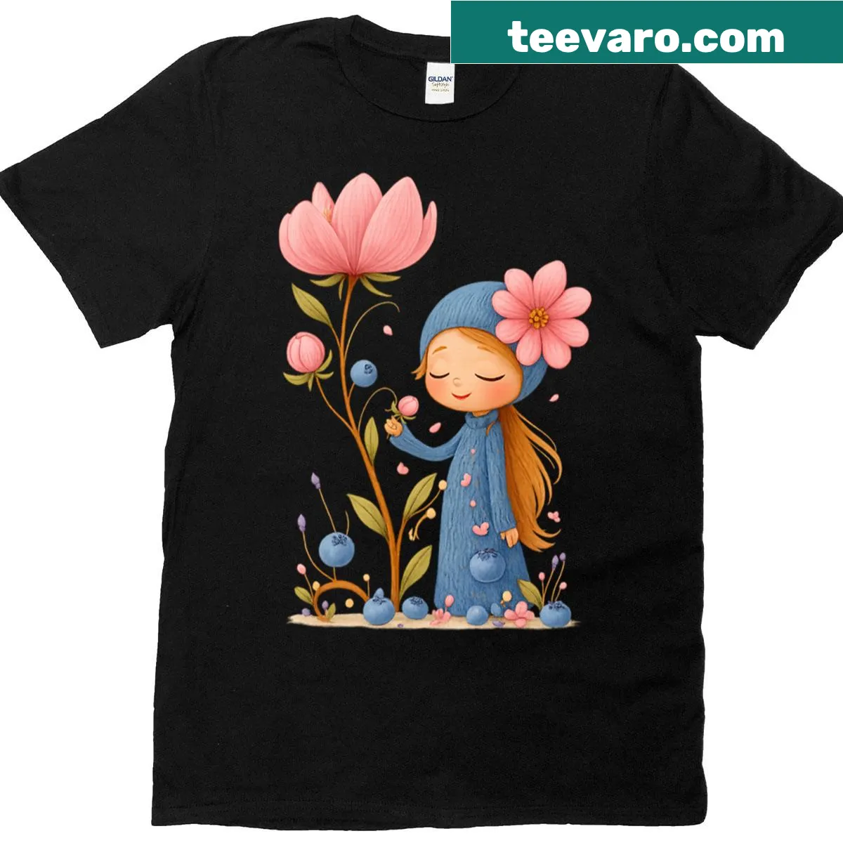Illustration of a cute girl with flowers T-shirt — on a men's t-shirt