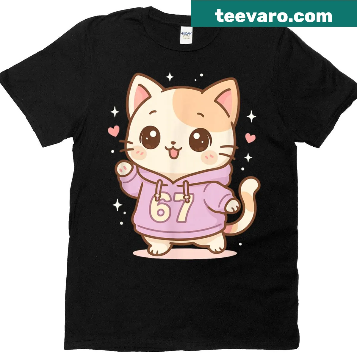 Kawaii cat design T-shirt featuring meme elements for cat lovers — on a men's t-shirt