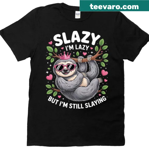 Cute sloth graphic with motivational text on a tween t-shirt