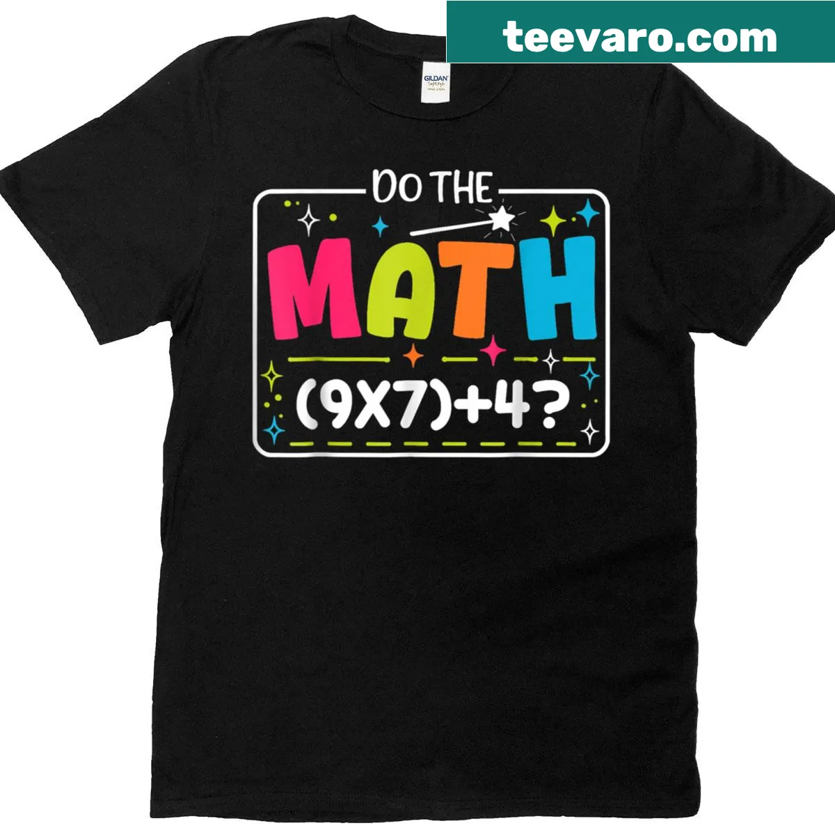 Funny math meme t-shirt with clever six seven text. — on a men's t-shirt