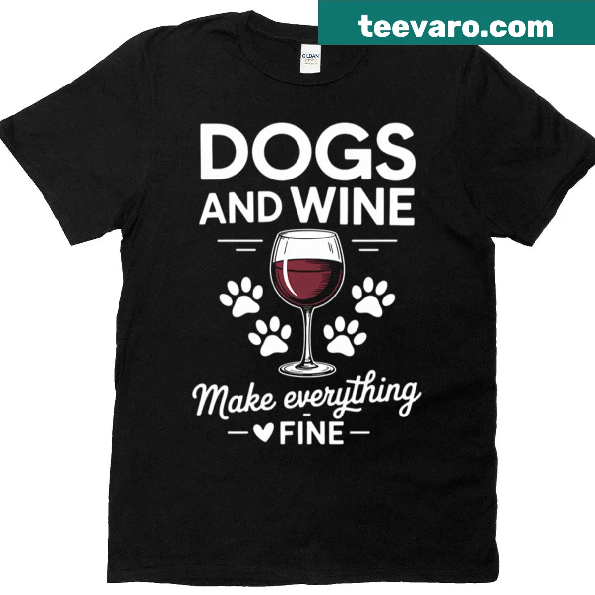 Playful wine and dog-themed t-shirt design — on a men's t-shirt